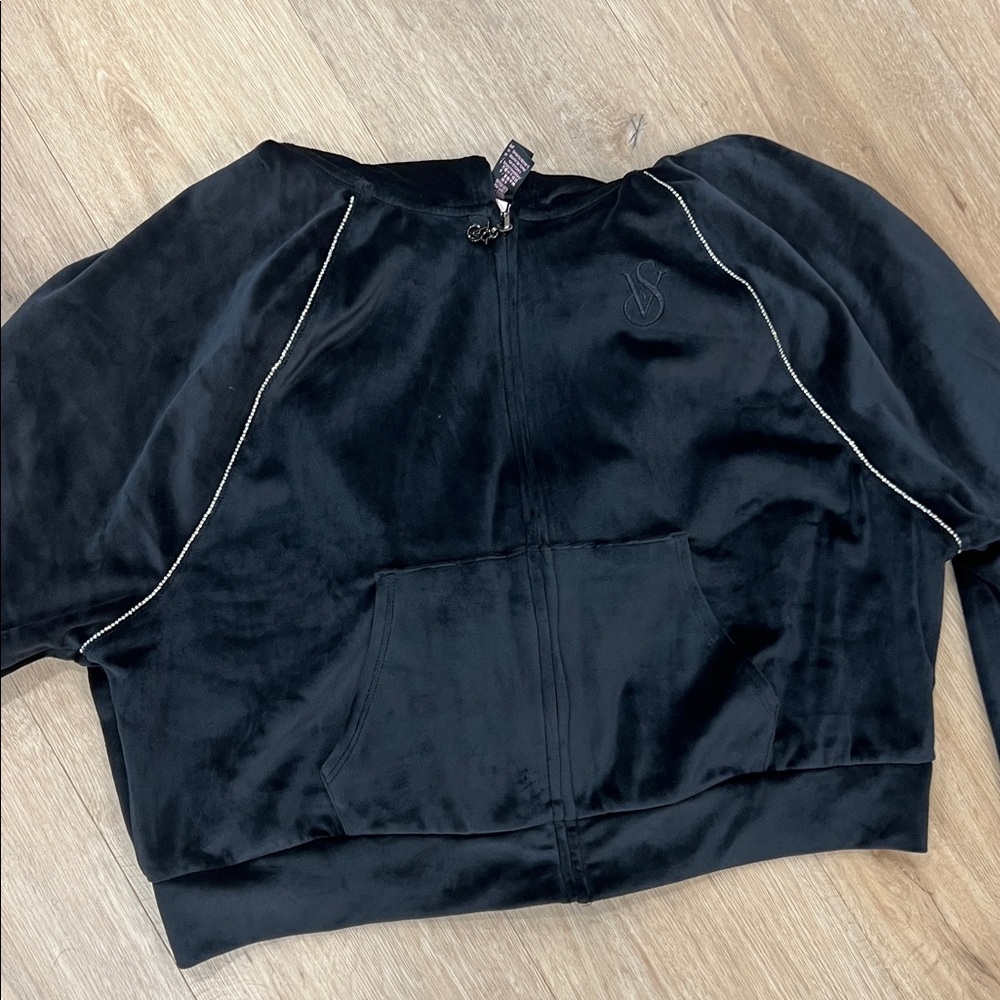 Victoria's Secret Black Embellished Velour sweatshirt